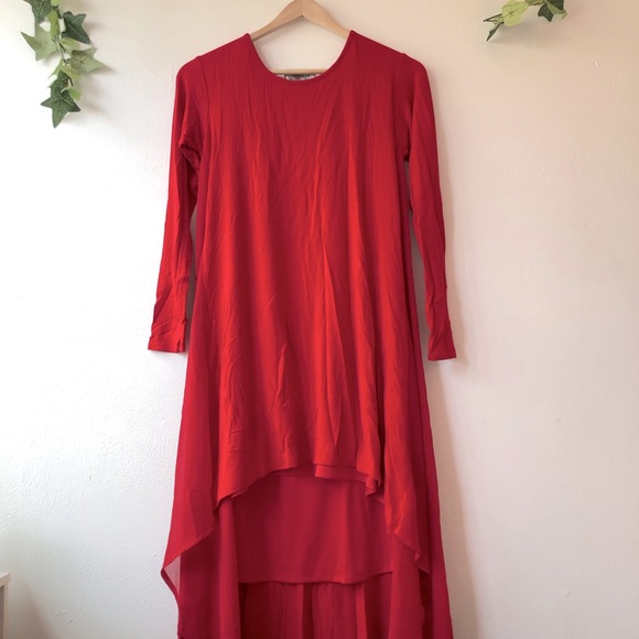 Basically Me Red Long Sleeve High Low Tunic Top - Picture 1 of 10